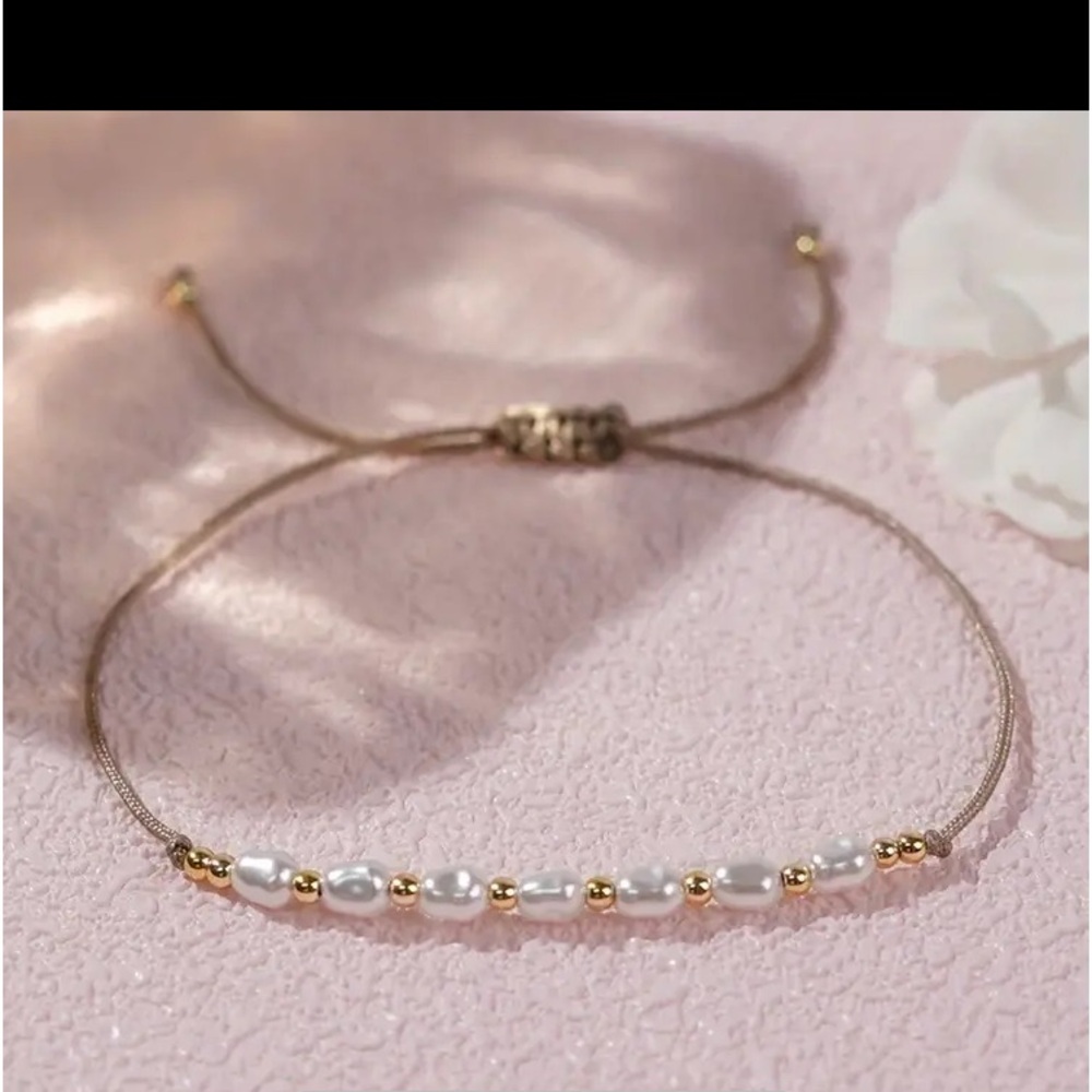 Freshwater Pearl Adjustable Bracelet for Women Boho Simple Strand Handmade